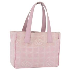 Borsa Tote CHANEL New Travel Line Nylon Rosa CC Oro Auth 206414A