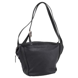 Sac à épaule LOEWE en cuir noir argent authentique 205333V