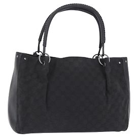 GUCCI GG Canvas Tote Bag Schwarz Silber 115015 Auth ka6491