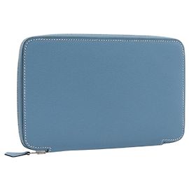 Hermès HERMES Agenda Vision 2 Day Planner Cover Leather Light Blue Silver Auth BA16011V
