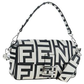 Bolsa de Ombro FENDI Mamma Baguette em Couro Mark Jacobs Preta 8BR600 Auth 206295M