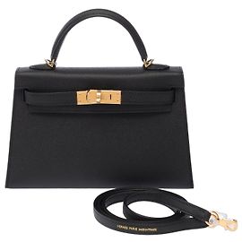 Hermès HERMES Kelly Mini Tasche aus schwarzem Leder - 103978