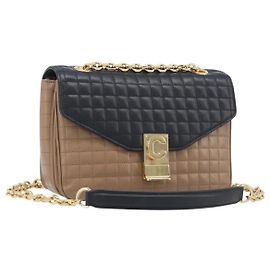Céline Sac à épaule à chaîne CELINE Cuir Marron Or Auth LN054V