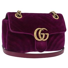 GUCCI GG Marmont Schultertasche mit Kette Velours Lila Goldfarben 446744 Auth ka6446V