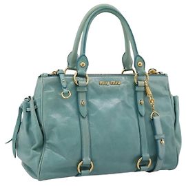 Miu Miu Handtasche Leder 2way Blau Goldton Auth 206643V