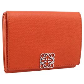 Carteira Compacta LOEWE Couro Laranja Prata Auth 207651V