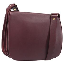Borsa a tracolla Cartier in pelle Bordeaux tono oro Auth BA16089