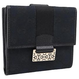 GUCCI GG Canvas Bifold Wallet Black Silver 146195 Auth 205241V