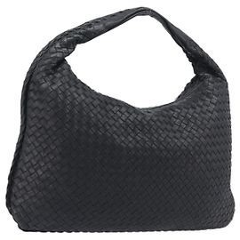 Bottega Veneta INTRECCIATO Hobo Bag Leather Black Gold 115654 Auth 204529V