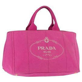PRADA Canapa L Hand Bag Canvas Pink Gold Auth 206733A
