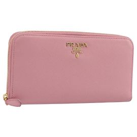 Carteira Longa PRADA em Couro Safiano Pink Gold Auth 206818A