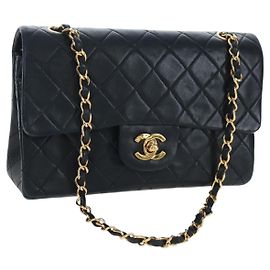 Sac à bandoulière CHANEL Chain Matelasse 23 en agneau noir et or CC Auth BA16032SAV