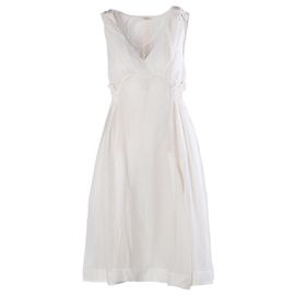 Vestido midi Miu Miu 2007 em seda e algodão com cintura smock