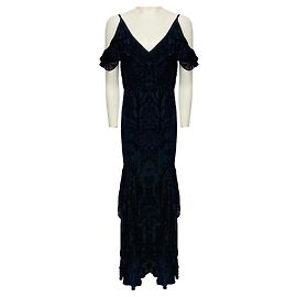 Abito maxi Peter Pilotto in jacquard floreale di velluto blu navy