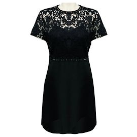Valentino Garavani Robe de cocktail Valentino Black / Gold à clous en dentelle et crêpe à manches courtes