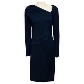 Autre Marque Abito midi in cashmere con rifiniture in pelle di agnello J. Mendel Blu Navy / Nero