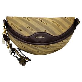 Borsa cintura Balenciaga XS Souvenir in tela jacquard e pelle marrone con logo Diagonal Allover