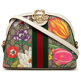 Bolsa Tiracolo Gucci Small GG Supreme Web Flora Ophidia Dome Bege