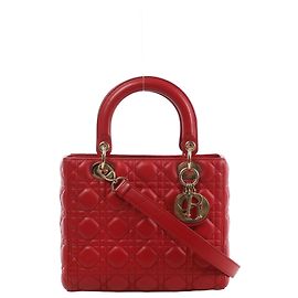 Autre Marque Dior Lady Dior Cannage Leather 2Way Handbag Red