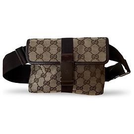 Riñonera Gucci Negra Lona GG Plata