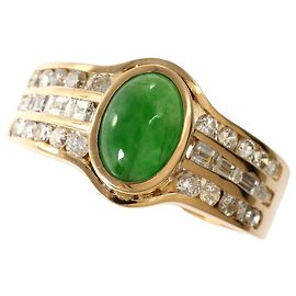 Autre Marque Anello a fascia in oro giallo con giadaite e diamante
