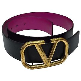 Valentino Garavani VLogo Reversible Belt Black Leather