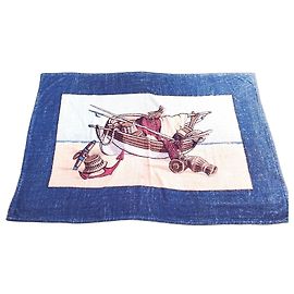 Hermès "Le Voilier" beach towel in blue and white cotton