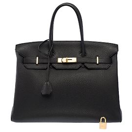Hermès HERMES Birkin 35 Tasche aus schwarzem Leder - 103947
