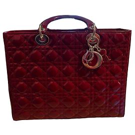 Christian Dior Lady Dior Red Patent Leather Handbag