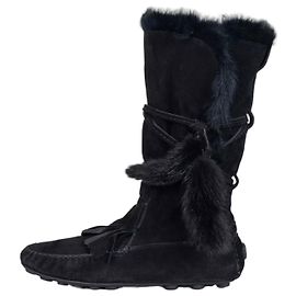 Yves Saint Laurent Botines YSL Vintage de ante forrados en piel - Black, Size 39 De segunda mano