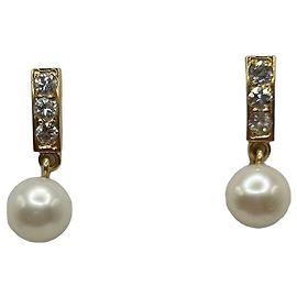 Autre Marque Brincos pendentes em ouro amarelo com pérolas e diamantes