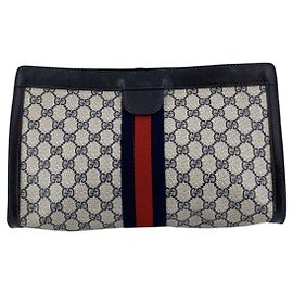 Gucci Vintage Blue Monogram Large Ophidia Cosmetic Bag Clutch