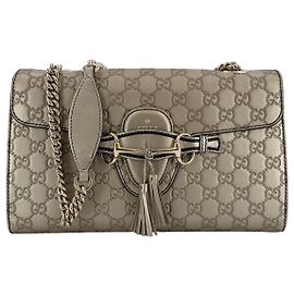 Gucci Emily Schultertasche aus Microssima-Leder in Goldton mit Kette