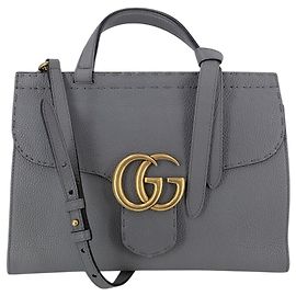 Gucci Borsa a tracolla e a mano 2 vie Marmont con patta in pelle grigia