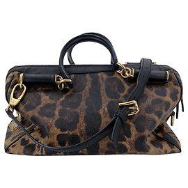 Dolce & Gabbana Boston Vittoria 2-Wege-Schultertasche aus Canvas mit Animalier-Print