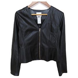 Autre Marque Sov. Double Standard Clothing Faux Leather Collarless Jacket