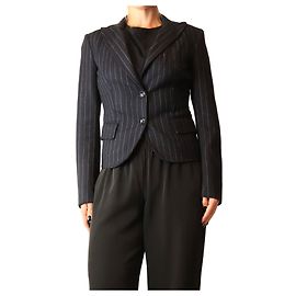 Loro Piana Blazer in lana blu navy a righe sottili - size UK 8