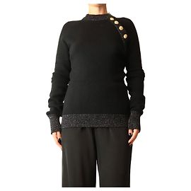 Balmain Black wool lurex jumper with gold buttons - size UK 10