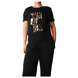Autre Marque Top con logotipo gráfico negro y dorado - size M