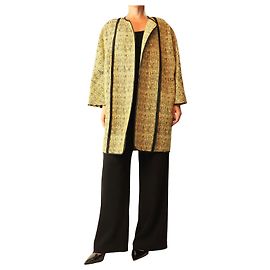 Etro Khaki and yellow jacquard coat - size UK 10