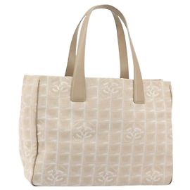 CHANEL New Travel Line Tote Bag Nylon Beige Gold CC
