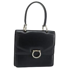Céline CELINE Sac à main en cuir noir argenté