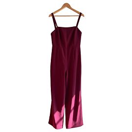 Autre Marque Maison Lemoine Burgundy Wide-Leg Jumpsuit with Gold Buttons