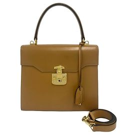 GUCCI Vintage Lady Lock Logo Lederhandtasche