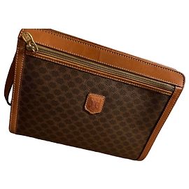 Céline Bolso de mano Celine en lona revestida marrón y cuero natural