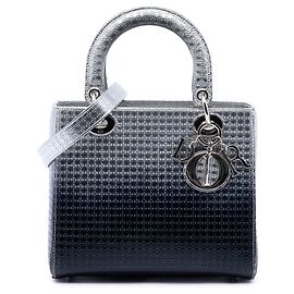 Autre Marque Dior Silver Medium Ombre Metallic Patent Microcannage Lady Dior