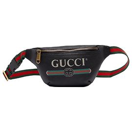 Borsa cintura Gucci Black Small Grained Calfskin Web Logo