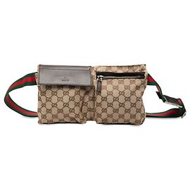 Bolso cinturón Gucci Beige GG Canvas Web con doble bolsillo