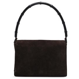 Bolsa de camurça castanha Gucci com pega de bambu