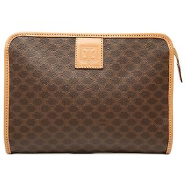 Céline Celine Brown Macadam Coated Canvas Clutch